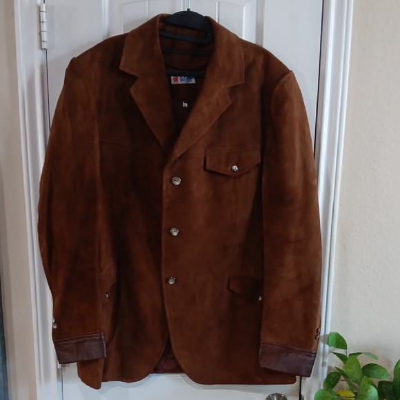Vtg Rollanfer Suede & Pebble Leather Hunt Jacket w Amazing Button Detail